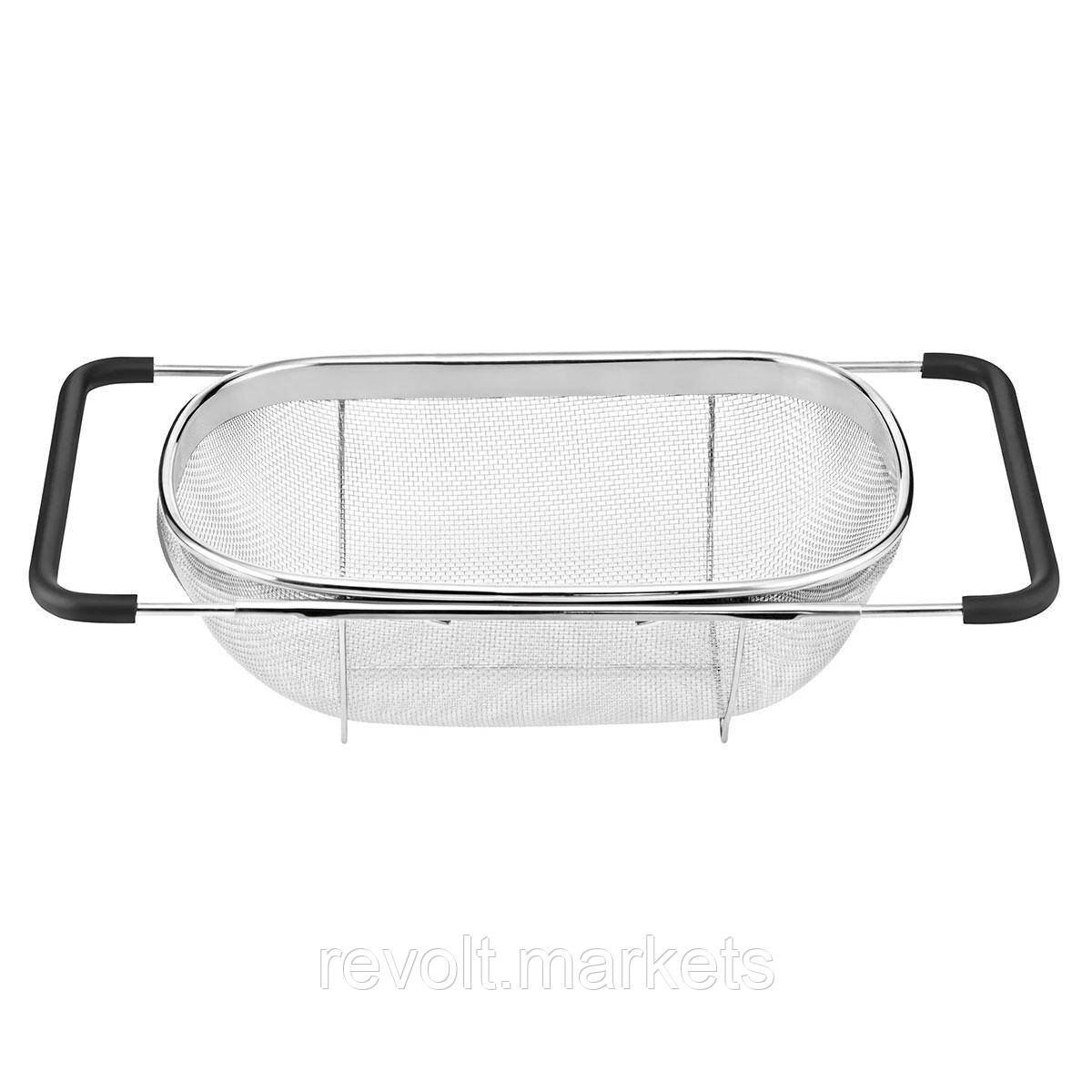 Друшляк сито на раковину для миття овочів та фруктів 36х25х10.5 см з нержавіючої сталі, фото 1