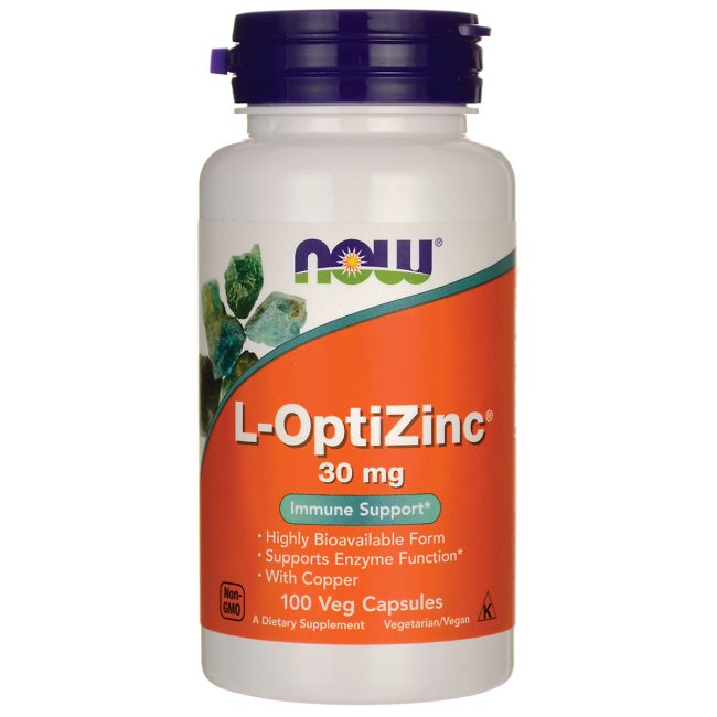 ОптіЦинк, L-OptiZinc, Now Foods, 30 мг, 100 вегетаріанських капсул, фото 1