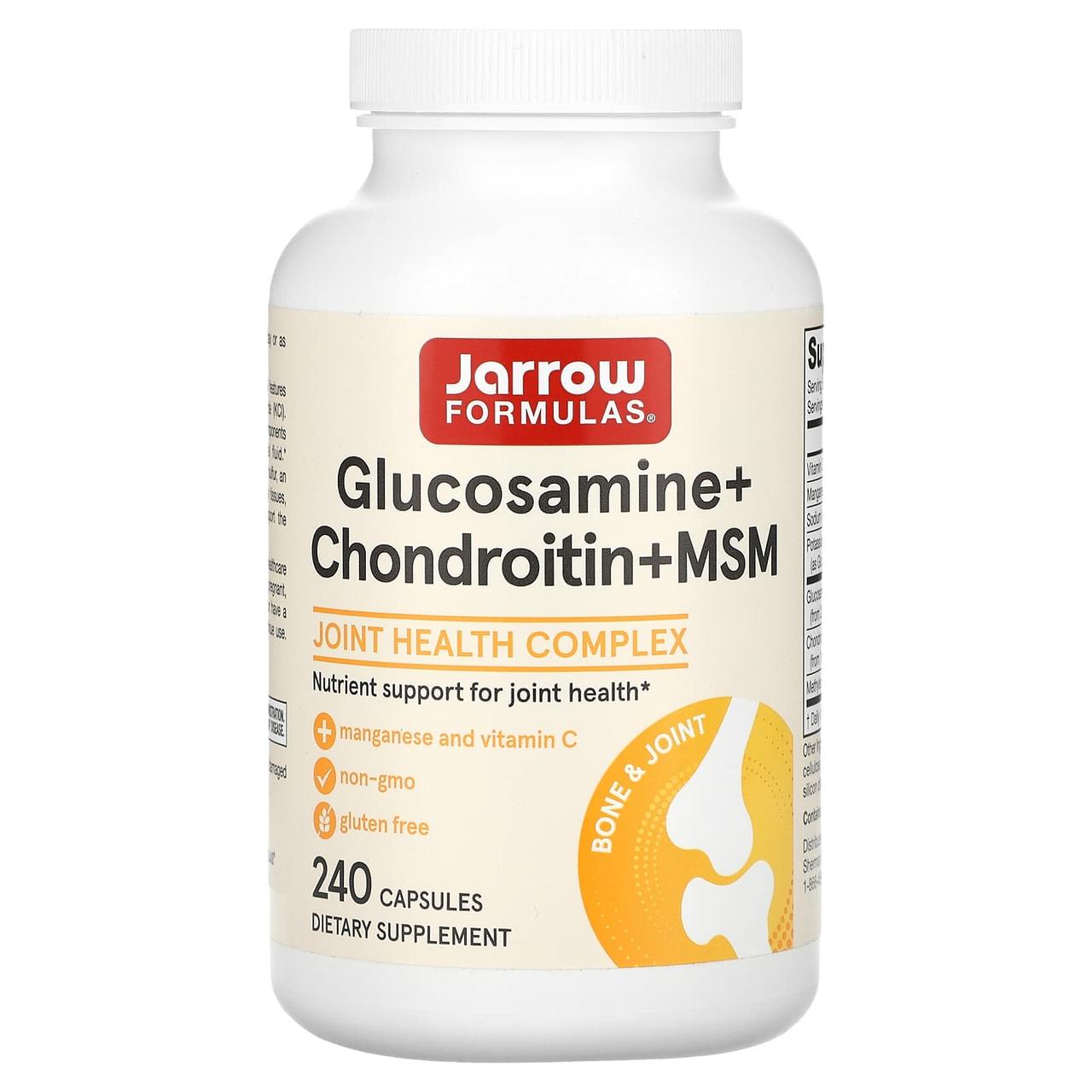Глюкозамін, хондроїтин, МСМ, Glucosamine + Chondroitin + MSM, Jarrow Formulas, 240 капсул, фото 1