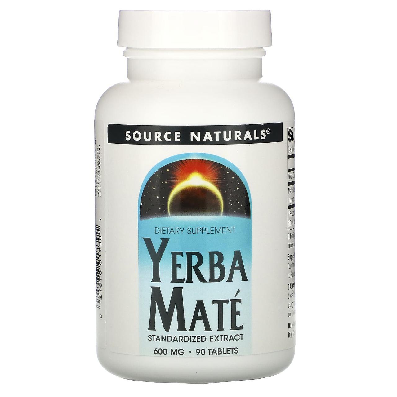 Мате, Yerba Mate, Source Naturals, 600 мг, 90 таблеток, фото 1