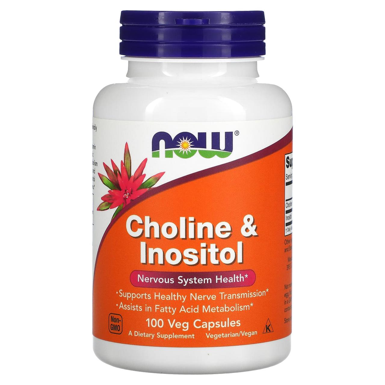 Холін і інозитол, Choline Inositol, Now Foods, 500 мг, 100 вегетаріанських капсул, фото 1