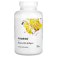 Бетаїну гідрохлорид + пепсин, Betaine HCL & Pepsin, Thorne, 225 капсул