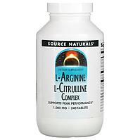 Аргінін, цитрулін (амінокислоти), L-Arginine L-Citrulline, Source Naturals, комплекс, 1000 мг, 240 таблеток