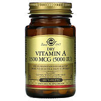 Вітамін А, Dry Vitamin A, Solgar 1500 мкг (5000 МО), 100 таблеток