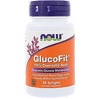 Контроль цукру, GlucoFit, Now Foods, коросолова кислота, 60 гелевих капсул