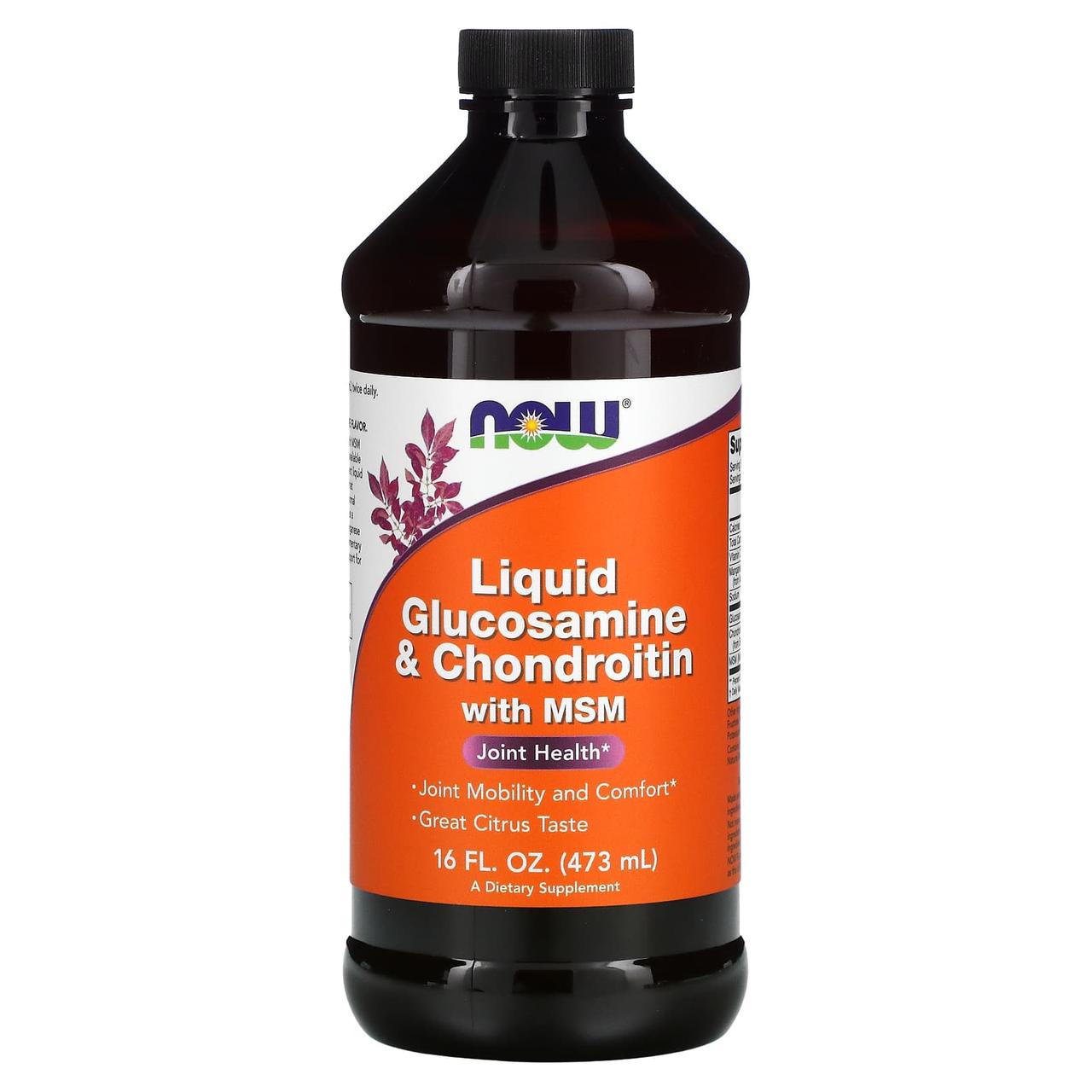 Глюкозамін та хондроїтин з МСМ, Glucosamine & Chondroitin with MSM, Now Foods, рідкий, 473 мл, фото 1