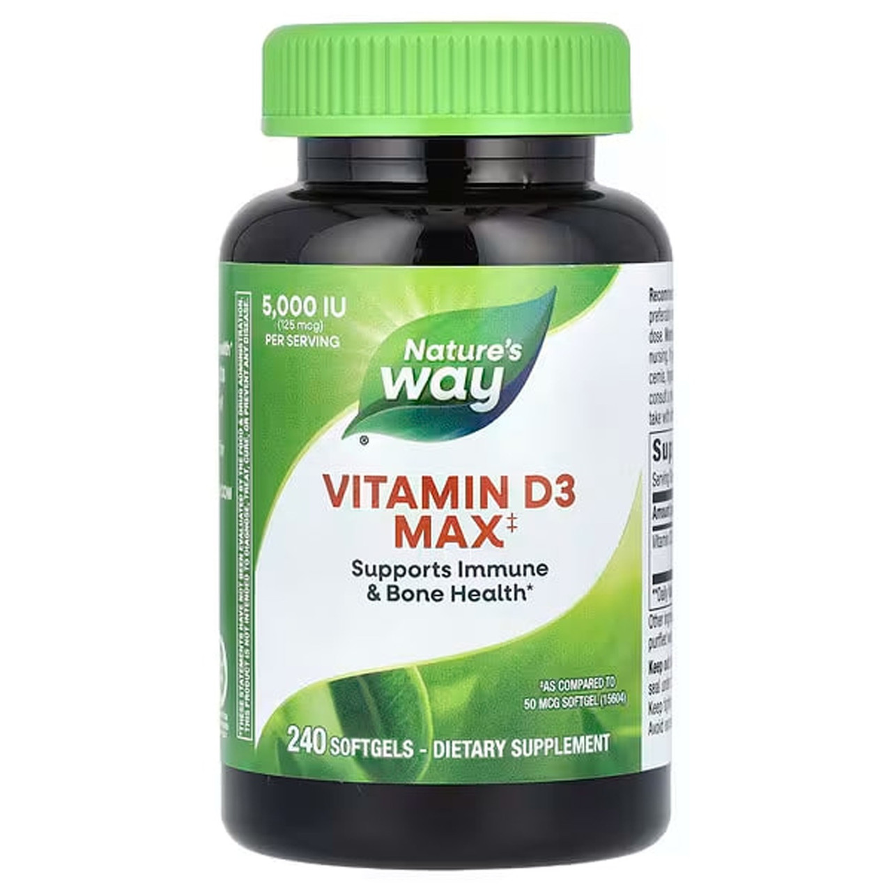Вітамін D-3, Vitamin D3 Max, Nature's Way, максимальна сила, 125 мкг (5000 МО), 240 гелевих капсул, фото 1