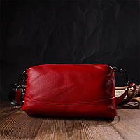 Кожаная дамская сумочка, Яркая сумка на три отделения Vintage Красная
