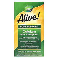 Кальцій, D3, К2 та магній, Alive! Calcium, Max Absorption, Nature's Way, Alive!, зміцнення кісток, максимальне засвоєння, 120