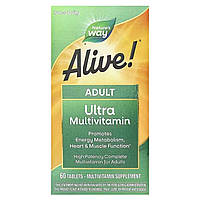 Мультивітаміни Alive!, прийом один раз на день, Alive!® Adult Ultra Multivitamin, Nature's Way, 60 таблеток