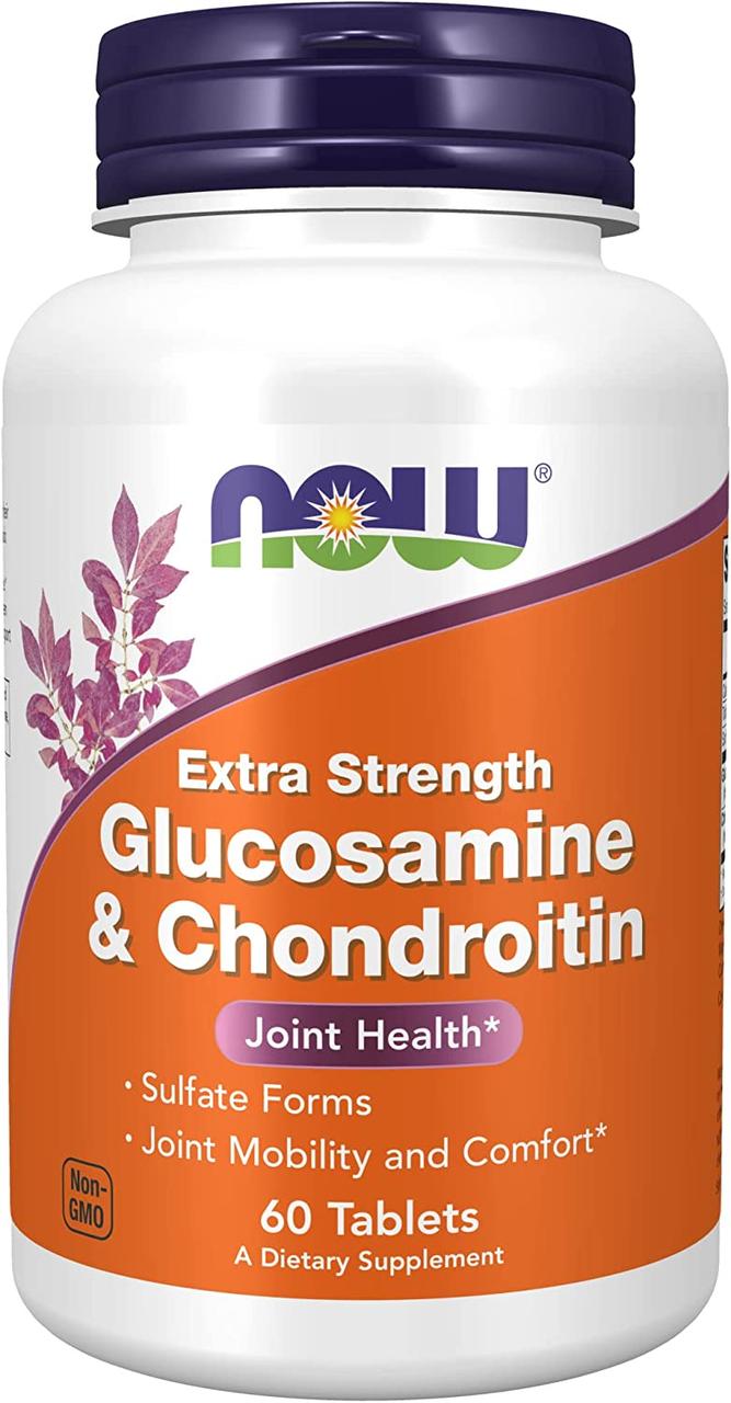 Глюкозамін та хондроїтин, Glucosamine & Chondroitin, Now Foods, екстра сила, 60 таблеток, фото 1