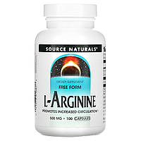 Аргінін, L-Arginine, Source Naturals, вільна форма, 500 мг, 100 капсул.