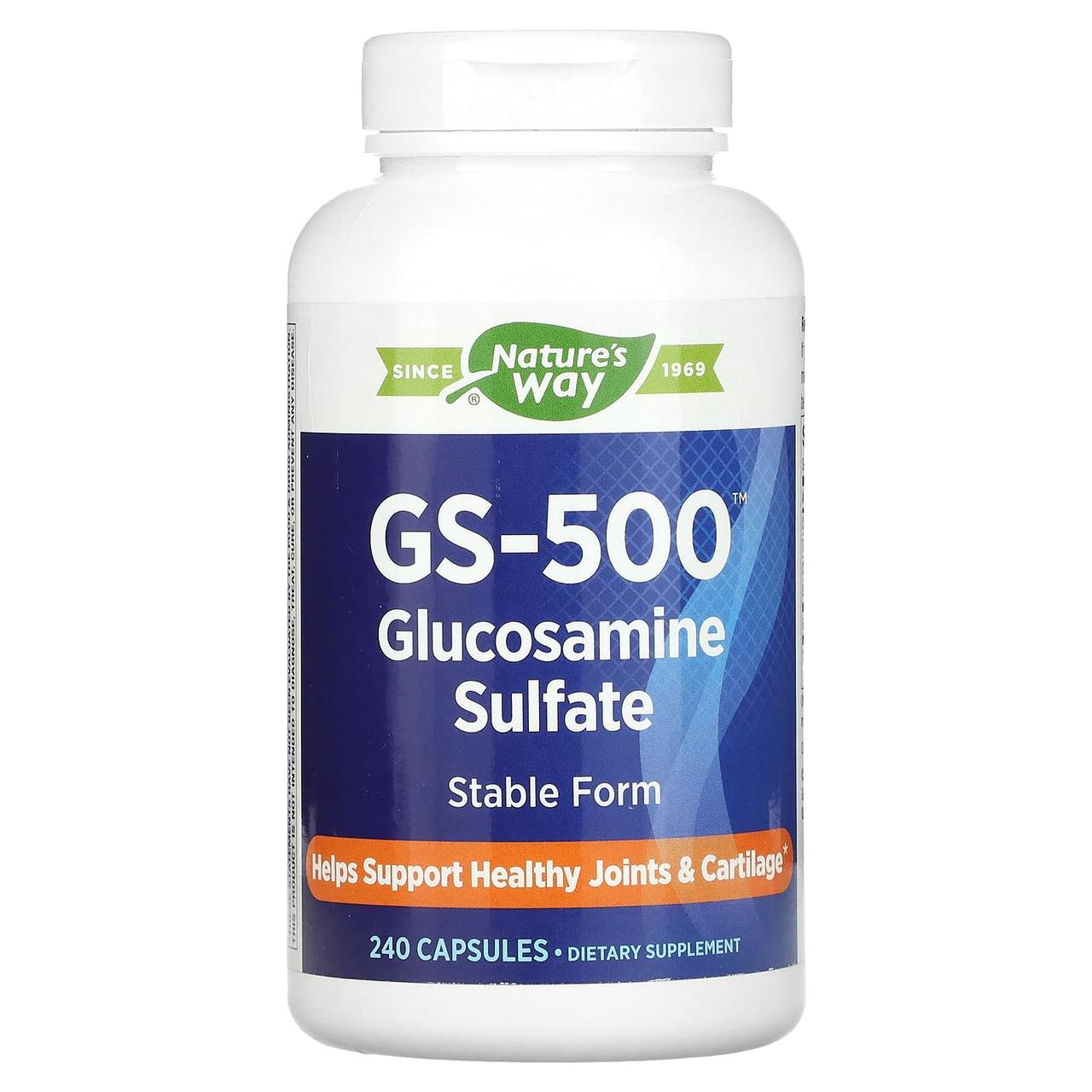 Глюкозамін сульфат, GS-500 Glucosamine Sulfate, Nature's Way, 240 капсул (0,5 г у капсулі), фото 1