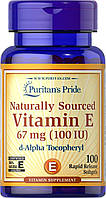Вітамін Е, Natural Vitamin E, Puritan's Pride, 67 мг (100 МО), 100% натурального походження, 100 гелевих капсул