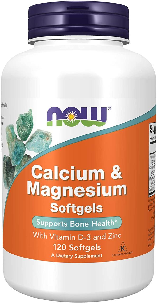 Кальцій та магній, Calcium & Magnesium, Now Foods, з вітаміном D-3 та цинком, 120 гелевих капсул, фото 1