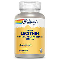 Лецитин із сої, Lecithin, Solaray, безмасляний, з 95% фосфоліпідів, 500 мг, 100 капсул