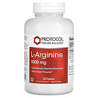 L-аргінін, L-Arginine, Protocol for Life Balance, 1000 мг, 120 веганських таблеток