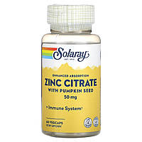 Цинк, Zinc Citrate, Solaray, 50 мг, 60 вегетаріанських капсул