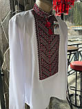 Чоловіча вишиванка розмір 52 ручної роботи довгий рукав біле домоткане полотно, фото 3