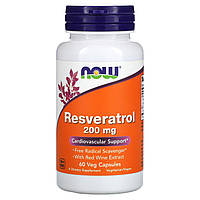 Ресвератрол, Resveratrol, NOW Foods, 200 мг, 60 вегетаріанських капсул