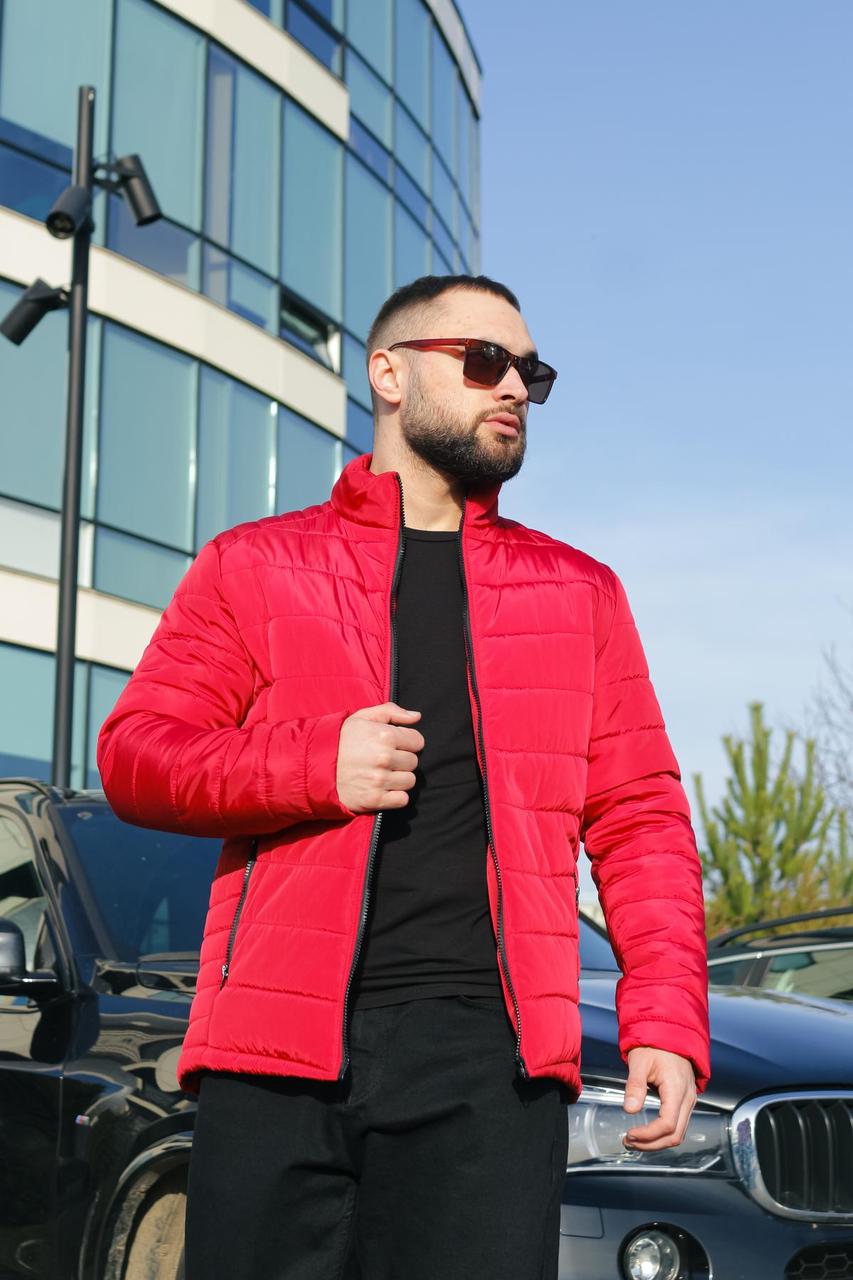 Чоловіча куртка червона весняна осіння без капюшона з плащової тканини температурний режим +7 +15°С, фото 1