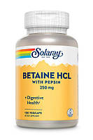 Бетаїн HCl + пепсин, HCL with Pepsin, Solaray, 250 мг, 180 капсул