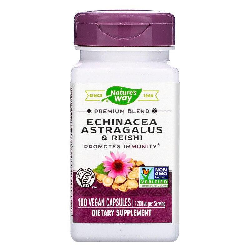 Ехінацея, астрагал і рейші, Echinacea Astragalus & Reishi, Nature's Way, 1200 мг, 100 капсул, фото 1