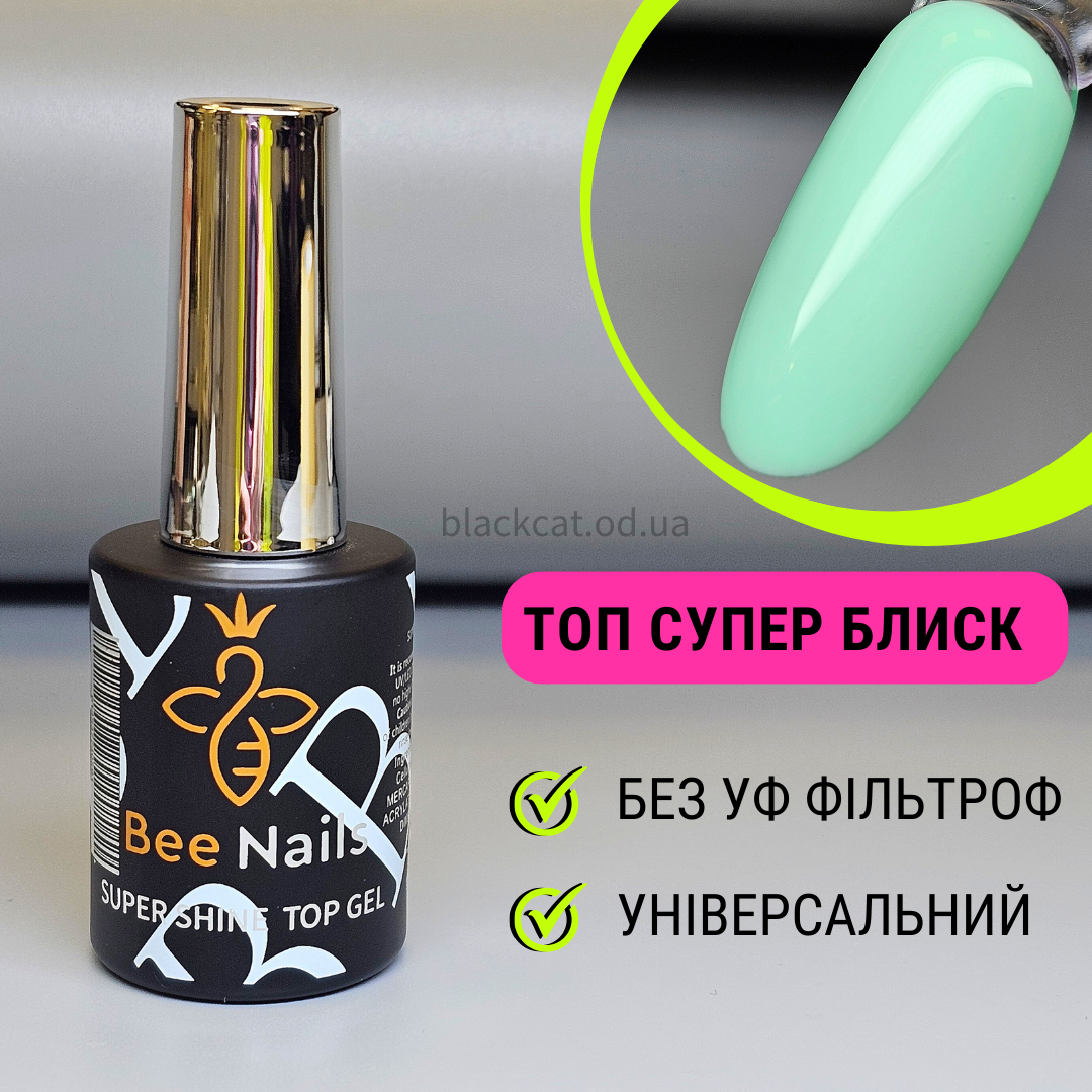 Топ без липкого шару для гель-лаку глянець 4 тижні SUPER SHINE Top Bee nails 15 мл