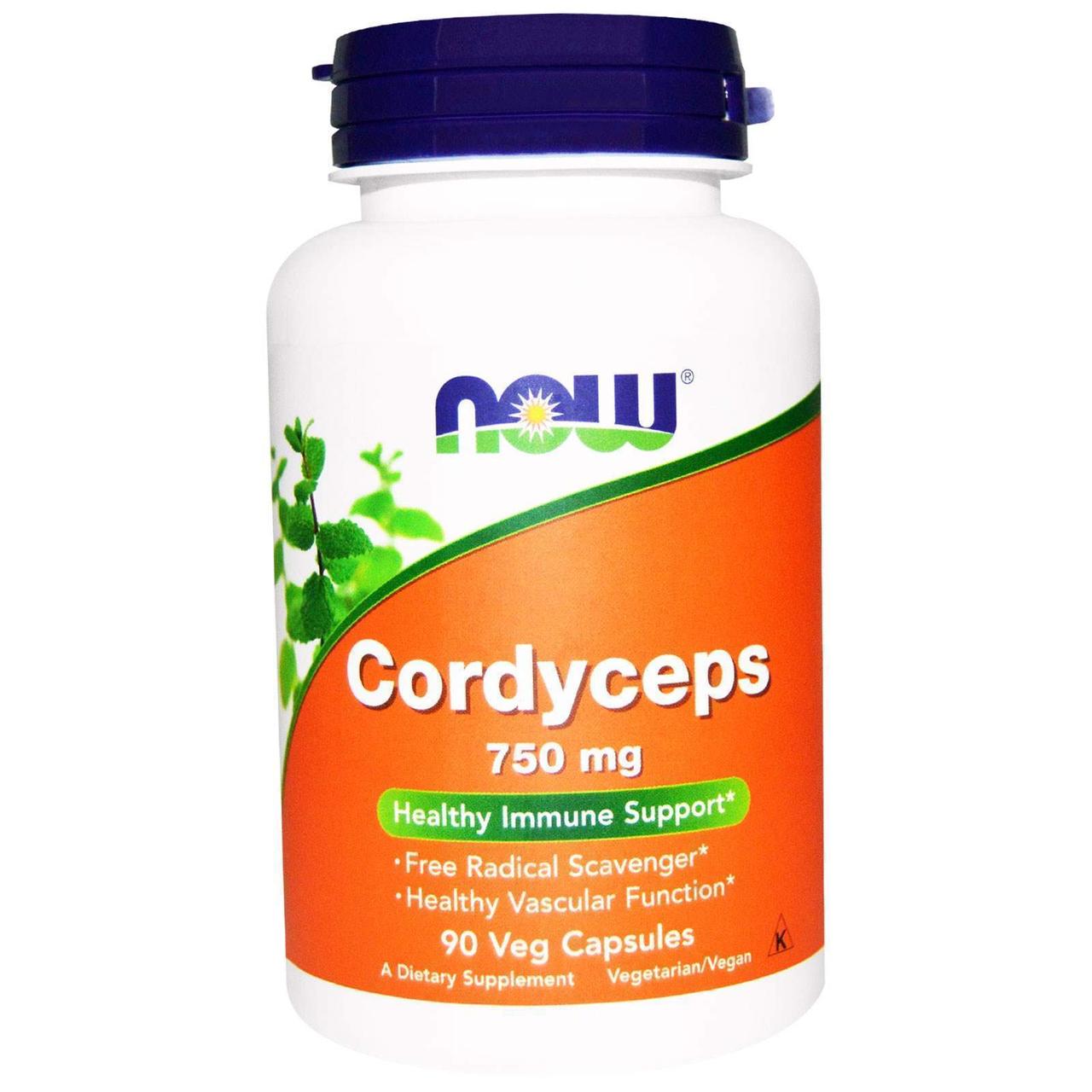 Кордіцепс, Cordyceps, Now Foods, 750 мг, 90 вегетаріанських капсул, фото 1