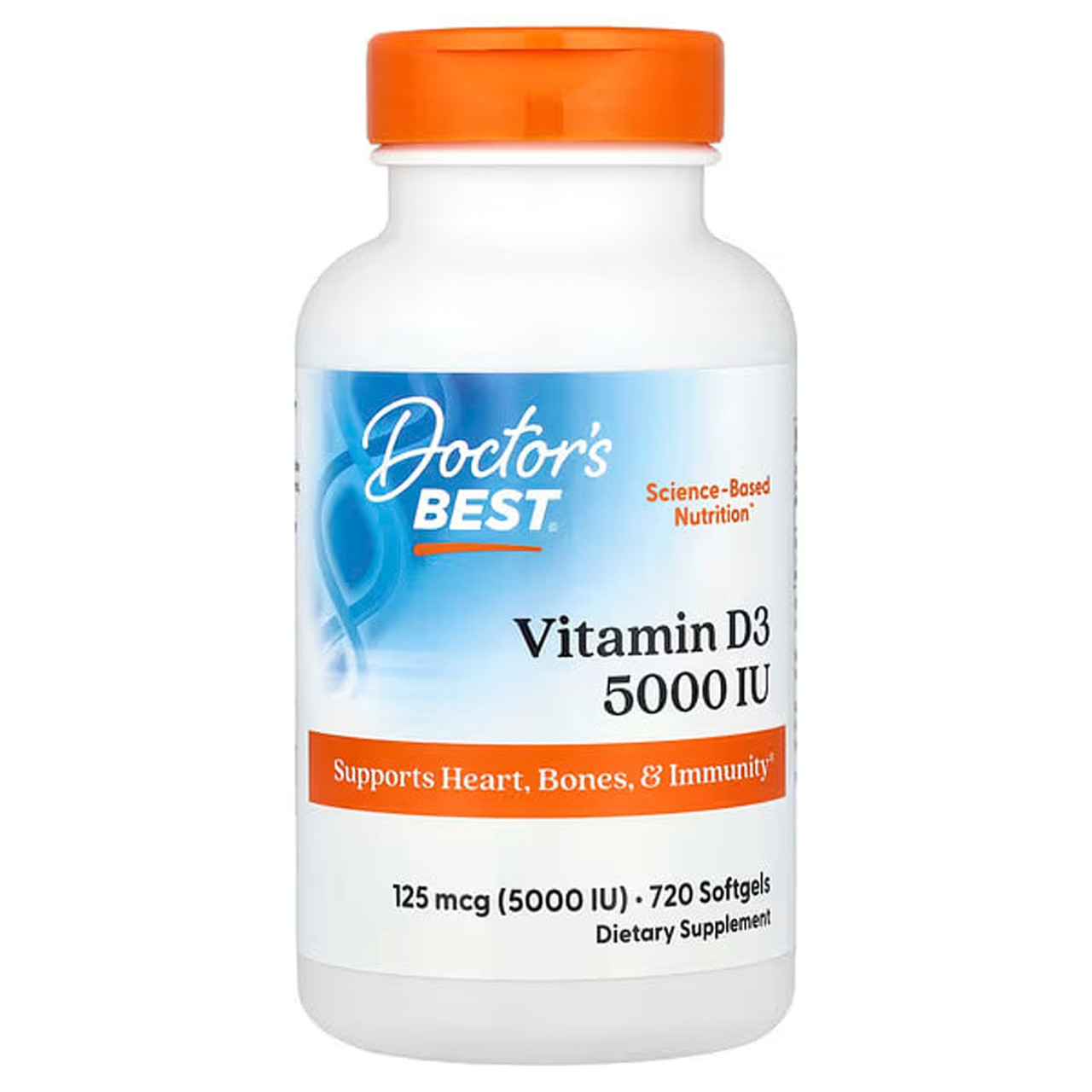 Вітамін D3 (холекальциферол), Vitamin D3, Doctor's Best, 125 мкг (5000 МО), 720 м'яких капсул, фото 1