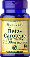 Бета-каротин, Beta-Carotene, Puritan's Pride, 7500 мкг, 100 гелевих капсул