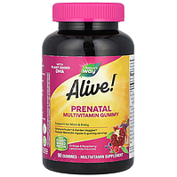 Пренатальні мультивітаміни з ДГК, Prenatal Multi-Vitamin with DHA, Nature's Way, Alive! апельсин і малина-лимонад, 90 жувальних