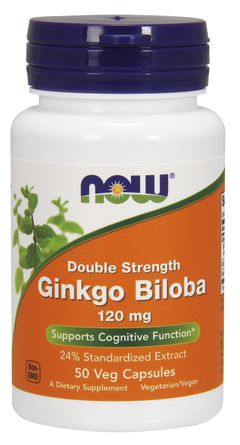 Гінкго білоба, Ginkgo Biloba, Now Foods, подвійна сила, 120 мг, 50 вегетаріанських капсул, фото 1