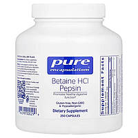 Бетаїну гідрохлорид + пепсин, Betaine HCL / Pepsin, Pure Encapsulations, для травного тракту, 250 капсул