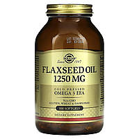 Лляна олія, Flaxseed Oil, Solgar, 1250 мкг, 100 гелевих капсул