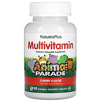 Мультивітаміни та мінерали для дітей, Multi-Vitamin & Mineral, Nature's Plus, Source of Life, вишня, 90 таблеток у формі тварин