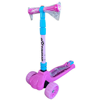 Самокат триколісний дитячий (колеса PU матеріал, підсвітка, складаний, у коробці) SC814 Рожевий