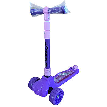 Самокат триколісний дитячий (колеса PU матеріал, підсвічування, складаний, у коробці) SC814 Фіолетовий