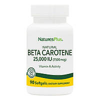 Бета-каротин натуральний, Natural Beta Carotene, Nature's Plus, 25000 МО (7500 мкг), 90 гелевих капсул