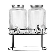 Набір двох скляних лимонадниць з краном "Освіжаюче джерело" на підставці в подарунковій упаковці