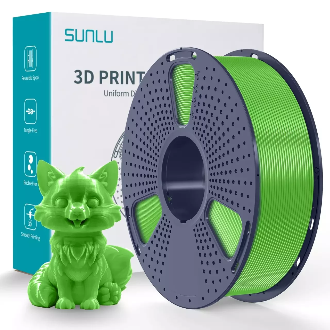 Пластик SUNLU PETG Green, Reusable Spool, 1.75мм, 1кг, 230-260°C, Зелений філамент для 3Д-друку, фото 1