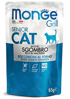 Monge Cat Grill Senior влажный корм для пожилых кошек всех пород супер премиум скумбрия (85 г) полнорационный
