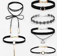 Набір з 6 чокерів Універсальний розмір Плетений чокер, тату Чокер-шнурок із золотистими заглушками Комплект 6 штук