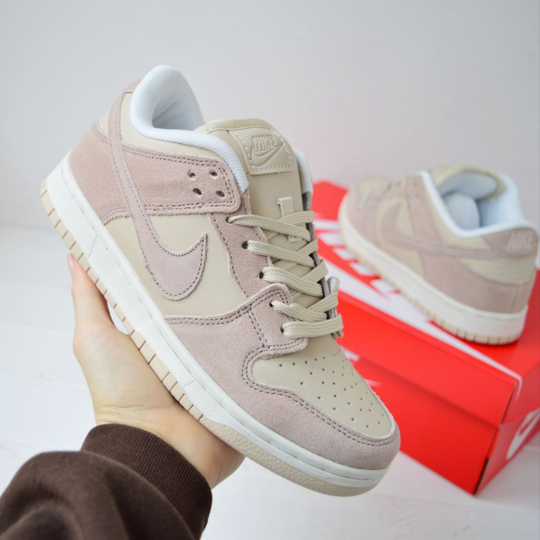 Жіночі кросівки Nike SB Dunk кеди Найк СБ Данк Лоу бежеві пудрові замшеві низькі