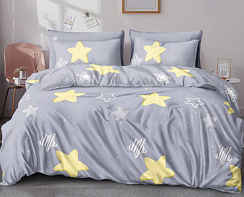 Простирадло 150х220 (Ранфорс) | Полуторне простирадло від виробника "Королева Ночі" | Зірки на сірому