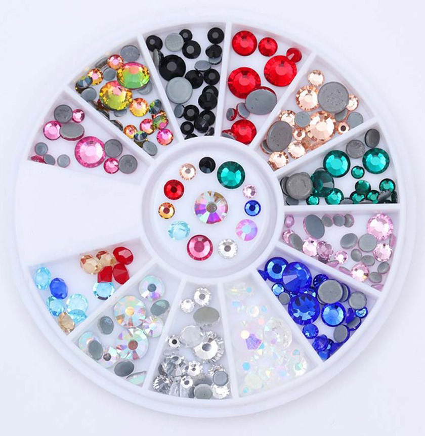 Стрази для манікюру Lpnails у каруселі різнобарвні різного розміру кришталевої форми