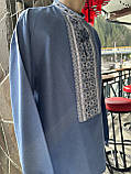 Вишиванка чоловіча ручної роботи вишита блакитна домоткане полотно  довгий рукав розмір 52, фото 4