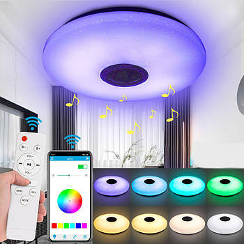 Стельовий RGB світильник 60Вт, 38см, з Bluetooth колонкою та пультом / Розумна світлодіодна люстра