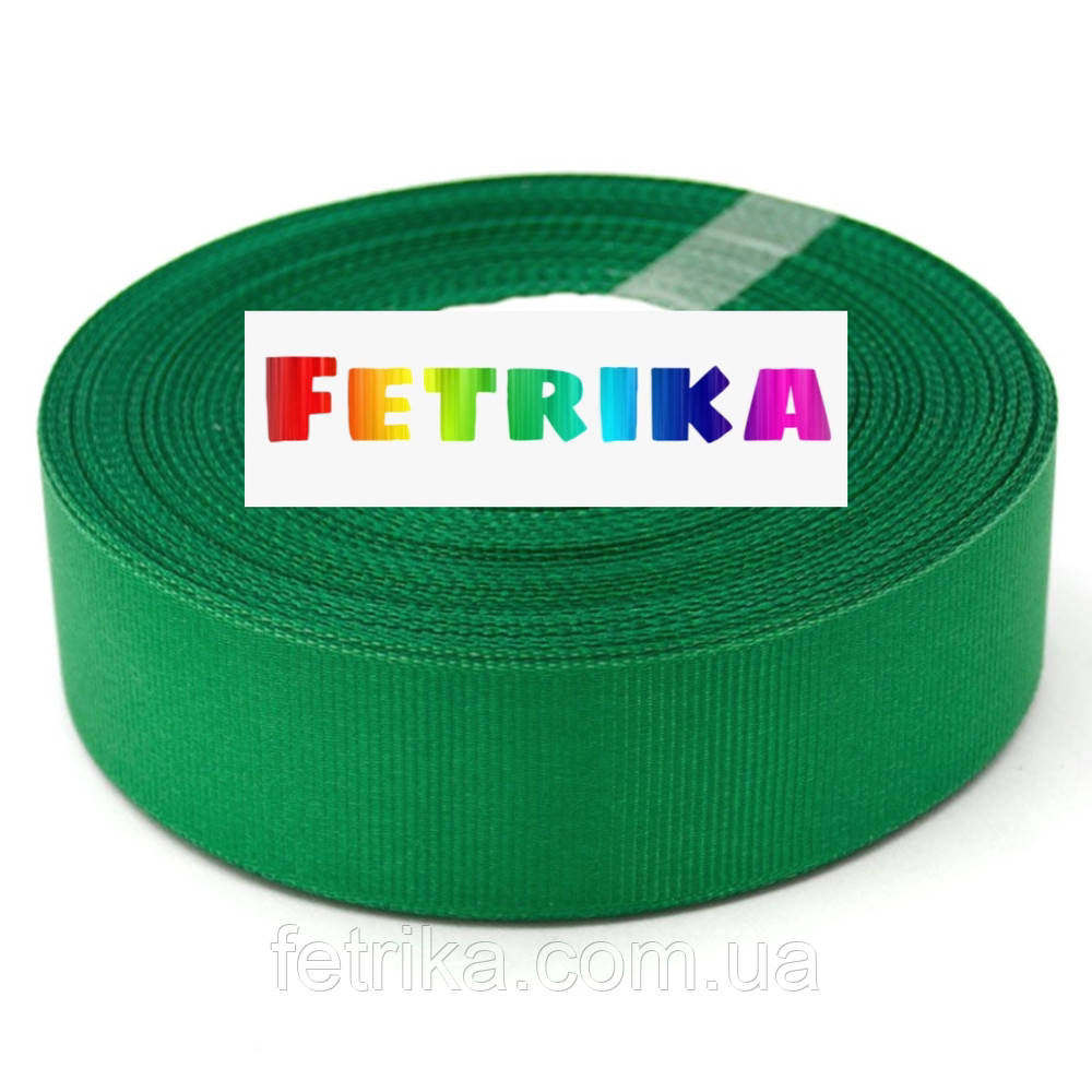 Репсова стрічка однотонна зелена 2,5 см, фото 1