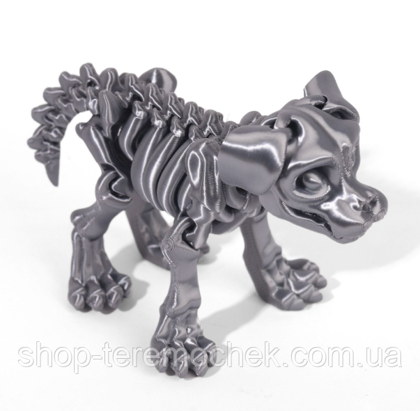 Фігурка антистрес Собака скелет іграшка рухома срібло 10 см шарнірна 3D, фото 1